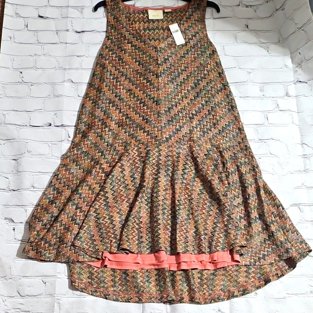 Maeve Anthropologie Chevron Patterned Dress w Slip Dress Underneath! NEW! w Tags